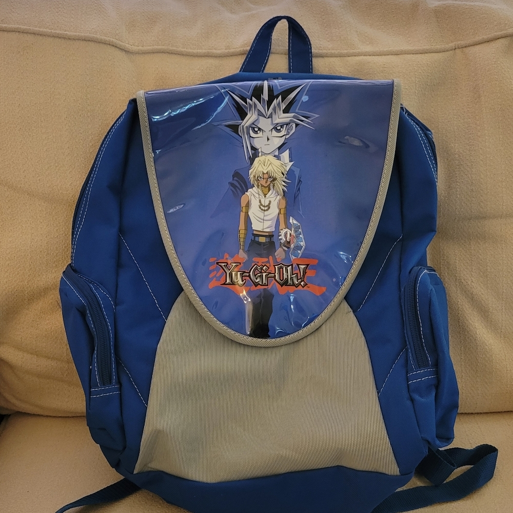 Vintage Yu-Gi-Oh Backpack 90s Kazuki Takahashi Anime YUGIOH  Bag 1996 Blue Grey